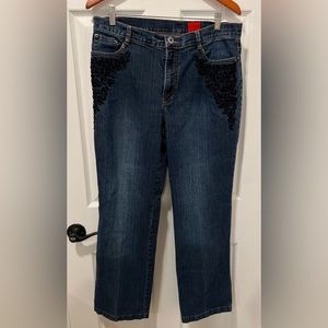 V Cristina Women Size 14 Mid Rise Medium Wash Denim Jeans Stretch Cotton Blend